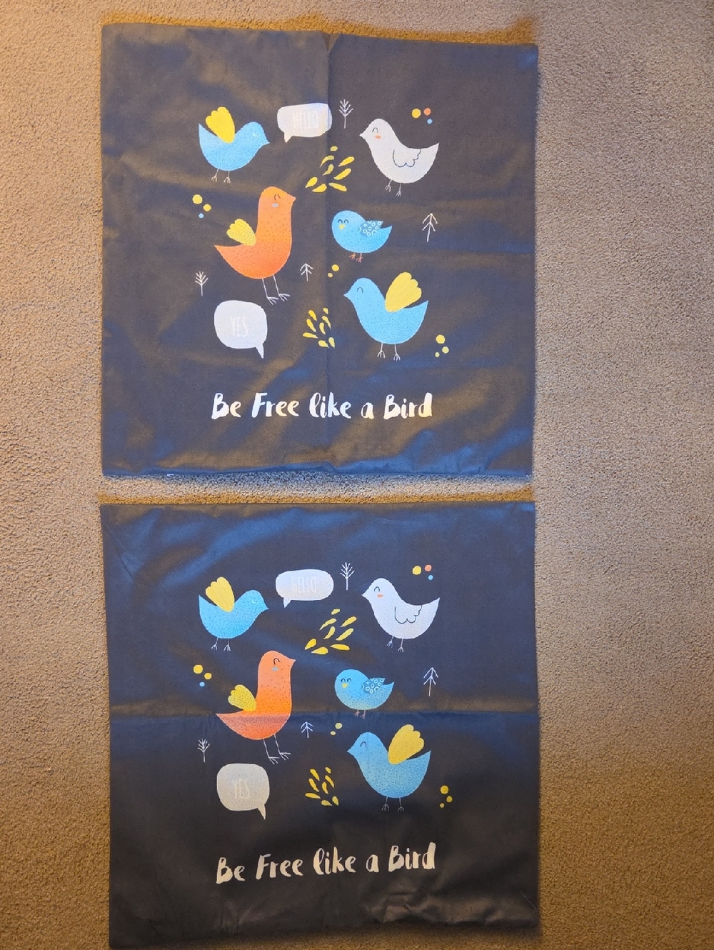 Be Free Like a Bird Decorative Pillow Cover - Navy,  Set of 2